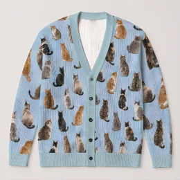 Colorful Seated Cats for Cozy Autumn Days and Relaxed Everyday Layering All-over Print Knitted Cardigan