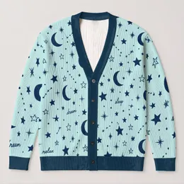 Celestial Moon And Star Night Sky Motifs For Cozy Bedtime Lounging At Home All-over Print Knitted Cardigan