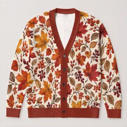 Autumn Maple Leaves And Berry Sprigs For Cozy Seasonal Layering And Nature-Loving Women All-over Print Knitted Cardigan