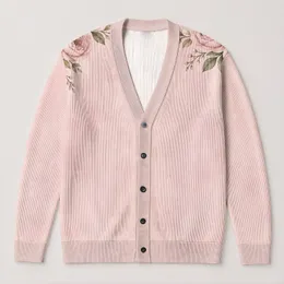 Blush Rose Floral Embroidery Style for Soft Everyday Layering and Youthful Outfits All-over Print Knitted Cardigan