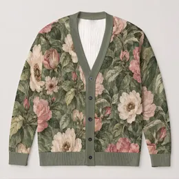 Blush Rose And Ivory Garden Flowers For Relaxed Everyday Layering All-over Print Knitted Cardigan