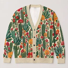Desert Cactus And Wildflower Motifs For Everyday Southwestern Bohemian Style All-over Print Knitted Cardigan