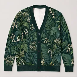 Forest Ferns and Ivory Blooms for Cozy Autumn Garden Walks and Everyday Nature Style All-over Print Knitted Cardigan