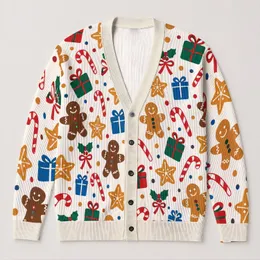 Candy Canes, Gingerbread And Gift Motifs For Festive Holiday Celebrations All-over Print Knitted Cardigan