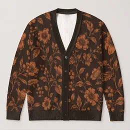Rust Botanical Blooms for Cozy Autumn Outings and Everyday Layering for Women All Season All-over Print Knitted Cardigan