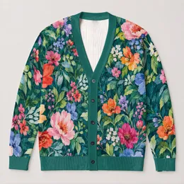 Colorful Watercolor Wildflowers for Everyday Layering and Relaxed Garden Style for Women All-over Print Knitted Cardigan