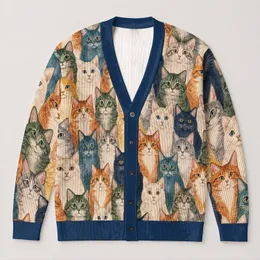 Colorful Cat Faces for Cozy Autumn Outings and Everyday Feline Lover Wardrobe Style All-over Print Knitted Cardigan
