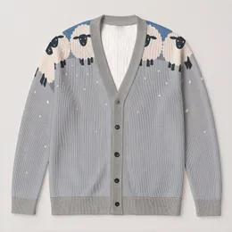 Playful Sheep and Falling Snow Motif for Cozy Countryside Everyday Layering All-over Print Knitted Cardigan