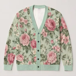 Vintage Rose Garden Florals for Romantic Everyday Layering and Springtime Outings All-over Print Knitted Cardigan