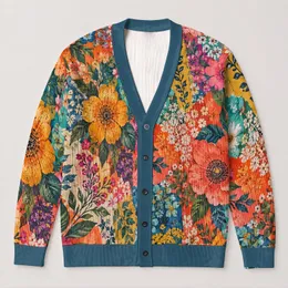 Bohemian Floral Patchwork for Colorful Everyday Layering and Creative Weekend Style All-over Print Knitted Cardigan