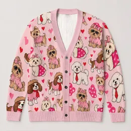 Cute Dogs in Pink Outfits for Cozy Autumn Days and Cheerful Everyday Style for Her All-over Print Knitted Cardigan