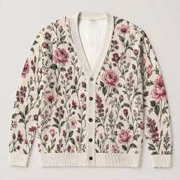 Watercolor Wildflower Botanicals for Cozy Autumn Walks and Everyday Nature Inspired Style All-over Print Knitted Cardigan