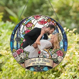 Personalized Wedding Photo Suncatcher – Custom Couple Names & Date Stained Glass Window Hanging Gift