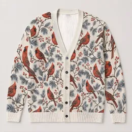 Rustic Red Cardinals and Pine Sprigs for Cozy Autumn Winter Layering for Women All-over Print Knitted Cardigan