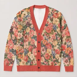 Coral Vintage Floral Motif for Cozy Autumn Layering and Everyday Wear All-over Print Knitted Cardigan