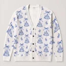 Fairytale Castle and Bow Motifs for Princess Park Days and Whimsical Outings All-over Print Knitted Cardigan
