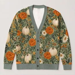 Autumn Pumpkins And Wildflowers For Cozy Everyday Layering And Harvest Gatherings, Women All-over Print Knitted Cardigan