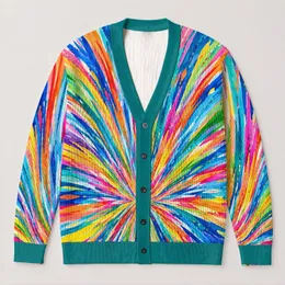 Rainbow Radiating Stripes for Colorful Everyday Layering and Festival Weekend Style All-over Print Knitted Cardigan
