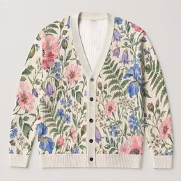 Watercolor Wildflower Blooms for Relaxed Everyday Layering and Garden Strolls for Women All-over Print Knitted Cardigan
