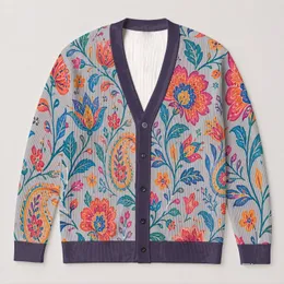 Bohemian Floral Medallions for Colorful Everyday Layering and Relaxed Weekend Style All-over Print Knitted Cardigan
