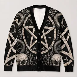 Occult Pentagram Snake Skull Moon Gothic Style for Everyday Alternative Wear All-over Print Knitted Cardigan