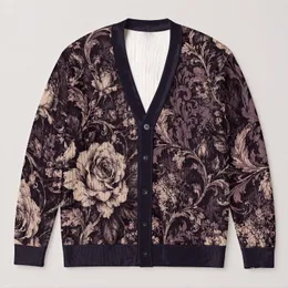 Gothic White Rose Swirls for Dark Academia Layering Teens Alternative Style All-over Print Knitted Cardigan