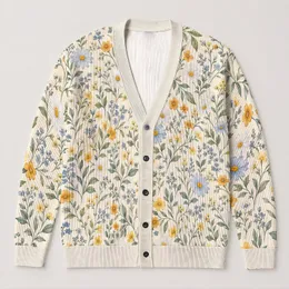 Blue And Yellow Meadow Flowers For Spring Layering, Garden Walks, And Daily Style All-over Print Knitted Cardigan