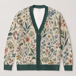 Botanical Meadow Florals for Relaxed Layering, Cottagecore Everyday Style, Nature Lovers All-over Print Knitted Cardigan