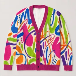Colorful Abstract Graffiti Lines for Casual Layering and Creative Streetwear Women All-over Print Knitted Cardigan