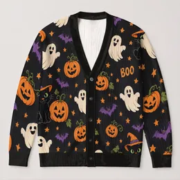 Halloween Pumpkins, Friendly Ghosts, Bats And Black Cats For Cozy Autumn Evenings All-over Print Knitted Cardigan