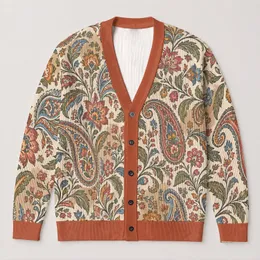 Boho Paisley Florals in Warm Pink and Blue for Relaxed Everyday Layering Style Wardrobe All-over Print Knitted Cardigan