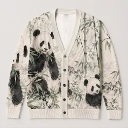 Panda And Bamboo Scene For Relaxed Everyday Layering And Nature Lovers All-over Print Knitted Cardigan