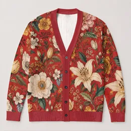 Vintage Wildflower Blooms for Autumn Garden Walks and Cozy Everyday Layering Women All-over Print Knitted Cardigan