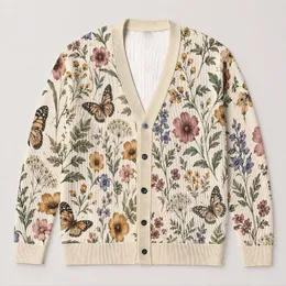 Butterflies And Wildflowers For Cozy Autumn Layering And Nature Inspired Style All-over Print Knitted Cardigan