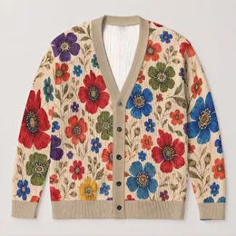 Colorful Wildflower Blooms for Relaxed Everyday Layering and Creative Casual Wardrobe All-over Print Knitted Cardigan