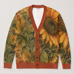Sunflower and Autumn Botanicals for Cozy Fall Days and Nature-Loving Women All-over Print Knitted Cardigan
