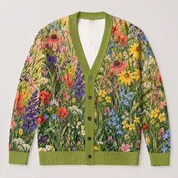 Colorful Wildflower Meadow Botanical Layering Style for Everyday Spring Outfits All-over Print Knitted Cardigan