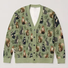 Playful Woodland Animal Motifs for Cozy Autumn Layering and Everyday Women's Style All-over Print Knitted Cardigan