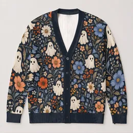 Whimsical Ghosts And Wildflowers For Autumn Layering And Everyday Casual Style For Women All-over Print Knitted Cardigan