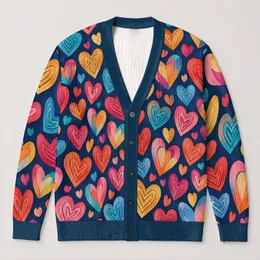 Colorful Heart Motif For Romantic Everyday Layering And Casual Date Nights For Women All-over Print Knitted Cardigan