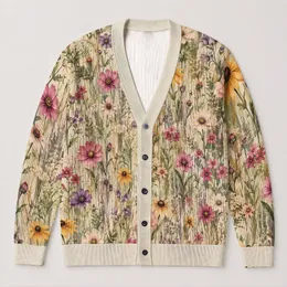 Vintage Meadow Wildflowers for Relaxed Spring Days and Everyday Garden Wandering All-over Print Knitted Cardigan