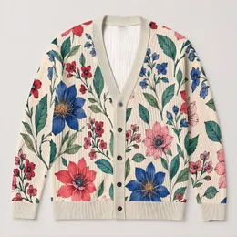 Coral And Blue Botanical Florals For Autumn Layering And Everyday Style For Women All-over Print Knitted Cardigan