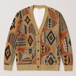 Retro Geometric Medallions for Everyday Layering and Relaxed Bohemian Style Outfits All-over Print Knitted Cardigan