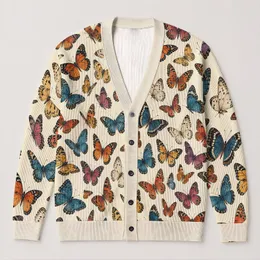 Colorful Butterfly Motifs for Autumn Layering and Everyday Nature-Inspired Style All-over Print Knitted Cardigan