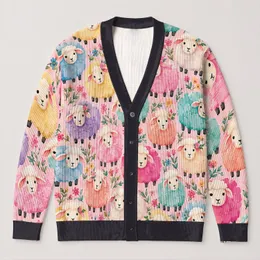 Colorful Sheep Pastel Farm Style for Cozy Everyday Layering and Weekend Outings All-over Print Knitted Cardigan