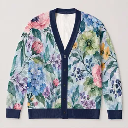 Watercolor Floral Blooms For Colorful Autumn Layering And Everyday Women's Style All-over Print Knitted Cardigan