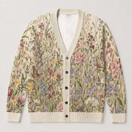 Wildflower Meadow Butterflies for Everyday Layering and Garden Walks for Women and Travel All-over Print Knitted Cardigan