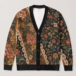 Vintage Floral Garden Tapestry Motif for Autumn Layering and Everyday Bohemian Style All-over Print Knitted Cardigan