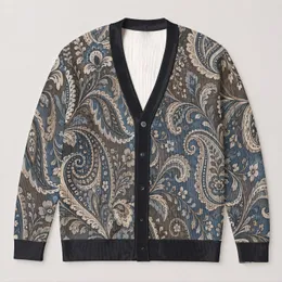 Blue Taupe Paisley Florals for Autumn Layering and Everyday Outings for Modern Women All-over Print Knitted Cardigan