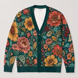 Jewel-Toned Botanical Blossoms for Relaxed Everyday Layering and Creative Women Today All-over Print Knitted Cardigan